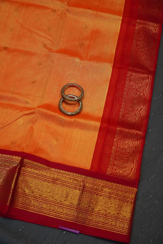 Silk Cotton Saree - Bud Buta Mango Yellow - Red