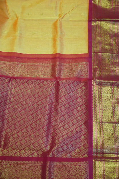 Silk Cotton Saree - Bud Buta Mango Yellow - Red