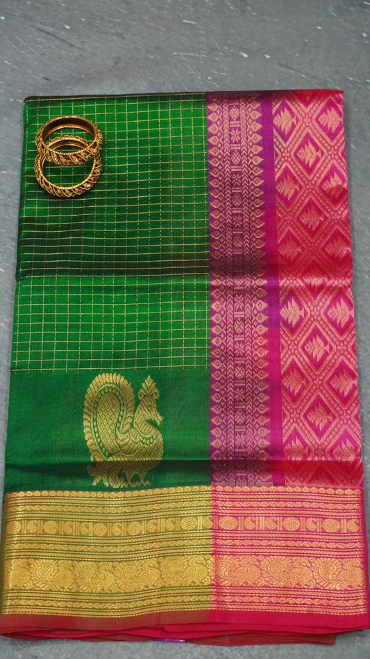 Pure Silk Cotton Saree-Green Pink