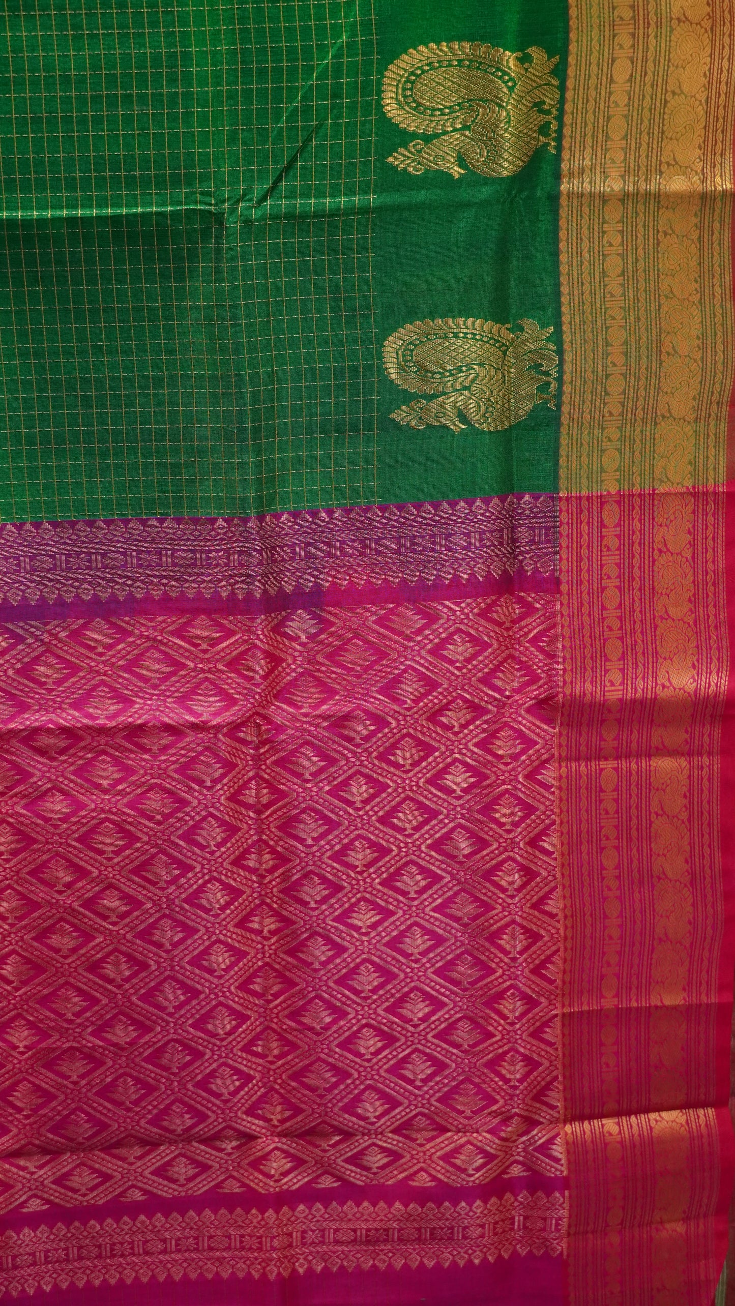 Pure Silk Cotton Saree-Green Pink
