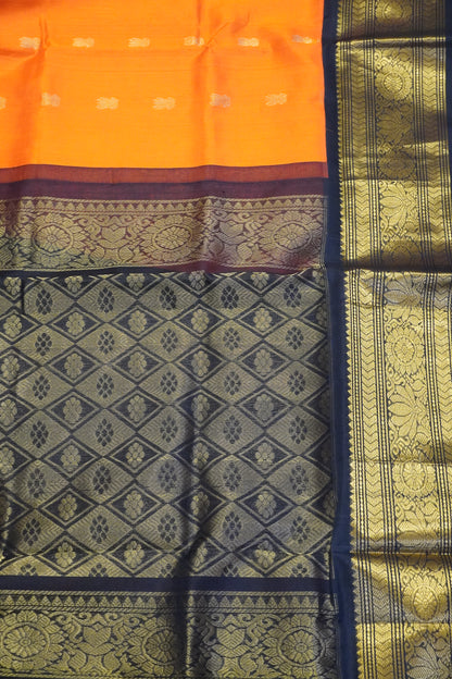 Silk Cotton Saree - Bud Buta Orange - Black