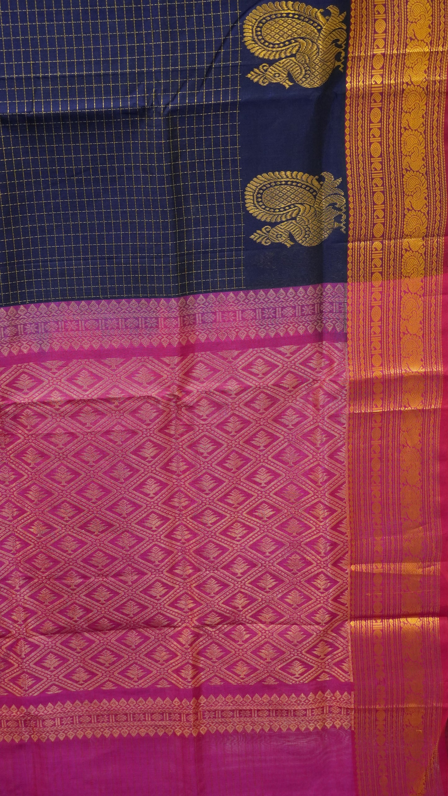 Pure Silk Cotton Saree-Navy Blue