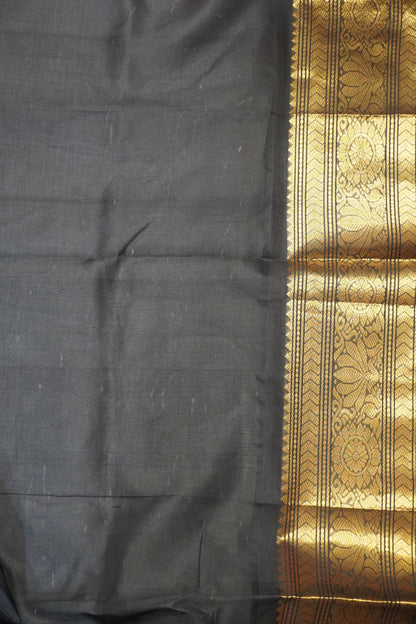 Silk Cotton Saree - Bud Buta Orange - Black