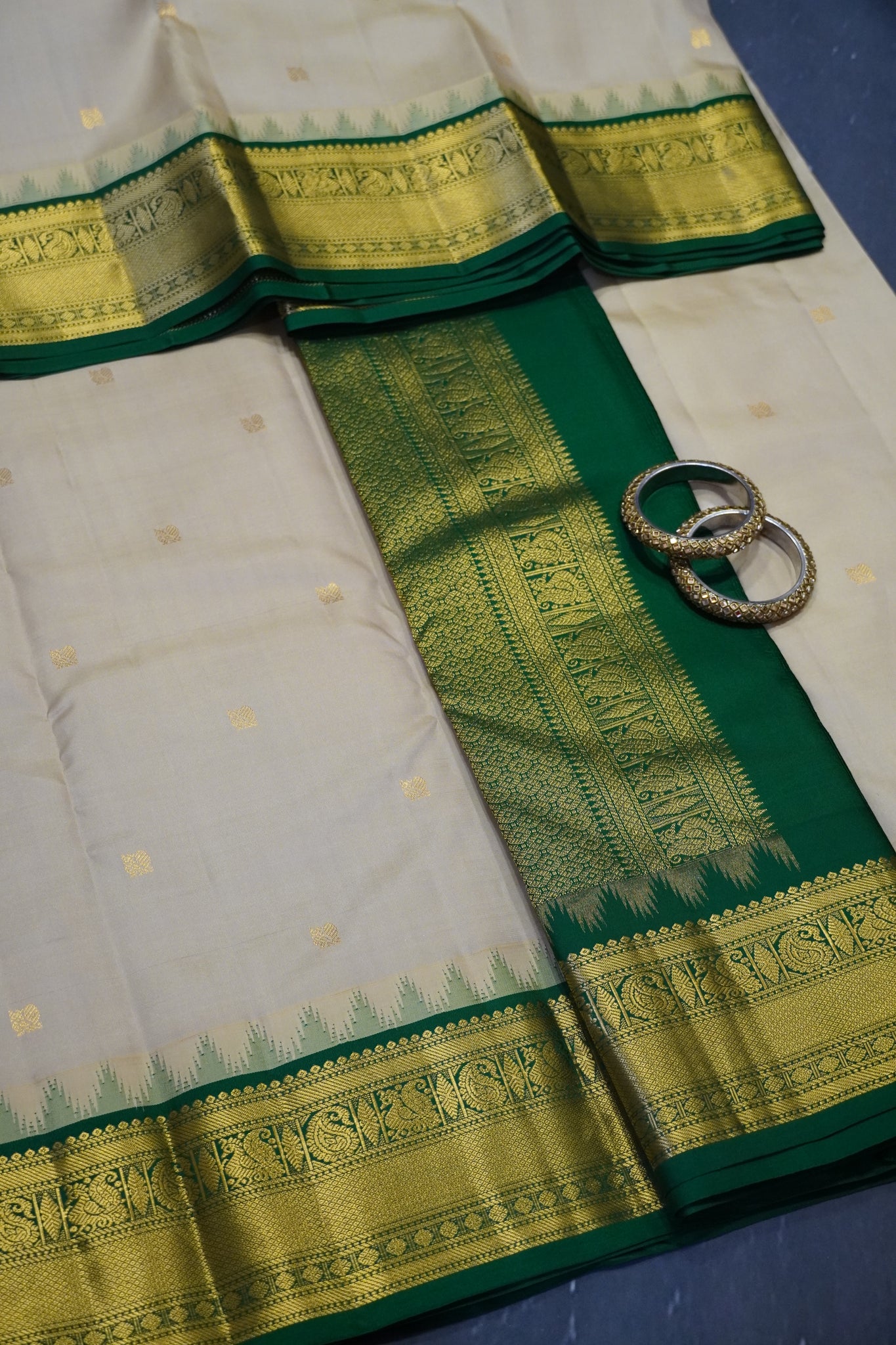 Pure Silk Saree - Cream - Green