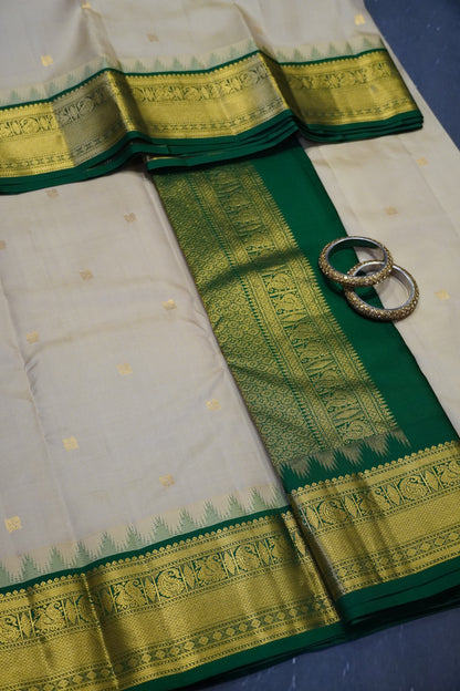 Pure Silk Saree - Cream - Green