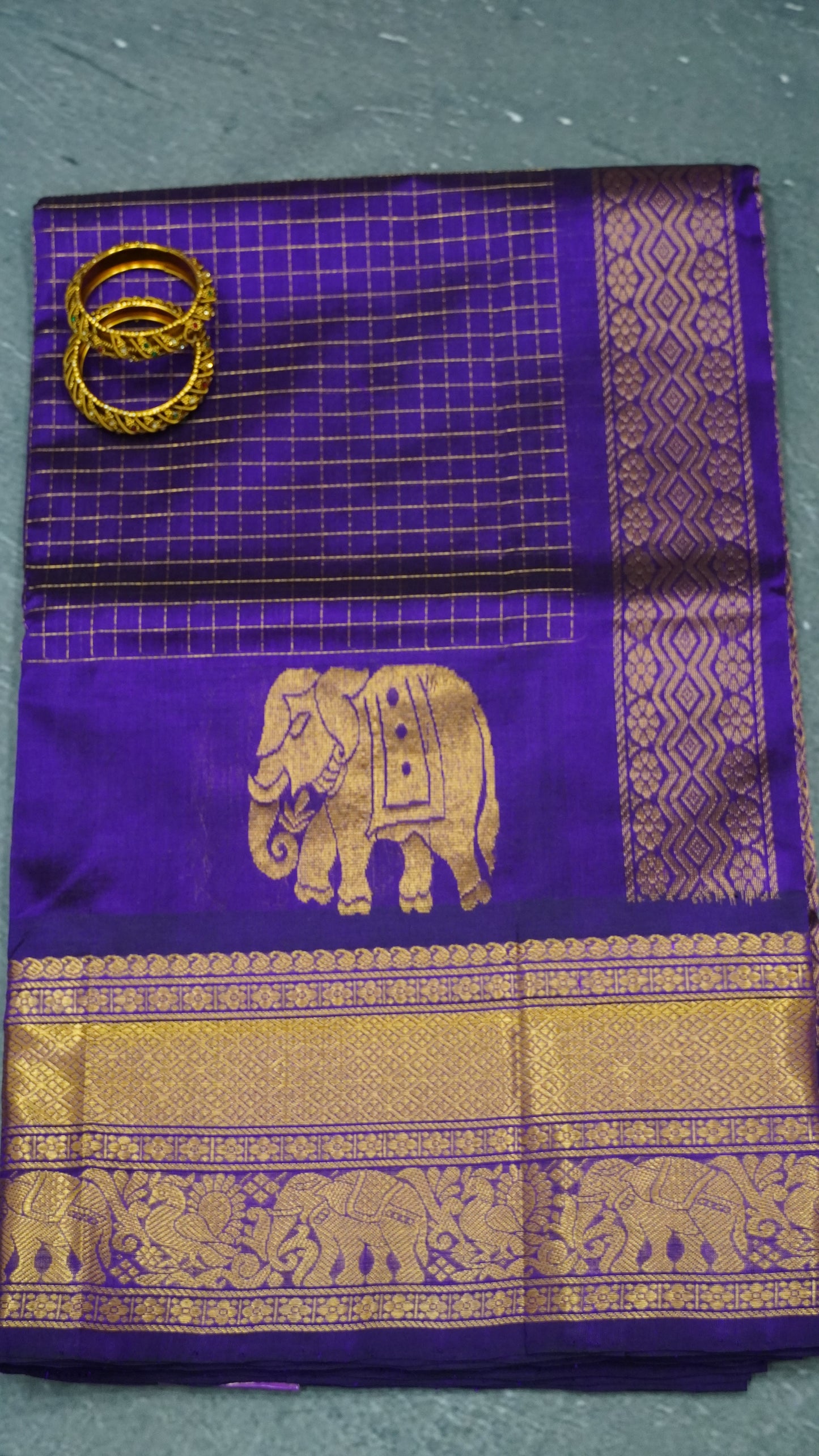 Pure Silk Cotton Saree-Purple Elephant