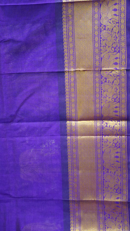Pure Silk Cotton Saree-Purple Elephant