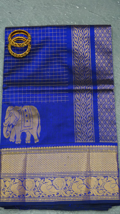Pure Silk Cotton Saree-Royal Blue
