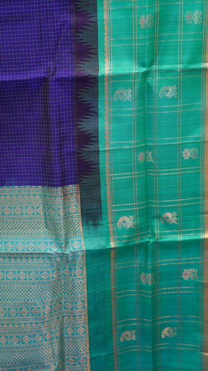 Pure Silk Cotton Saree-Royal Blue with Green