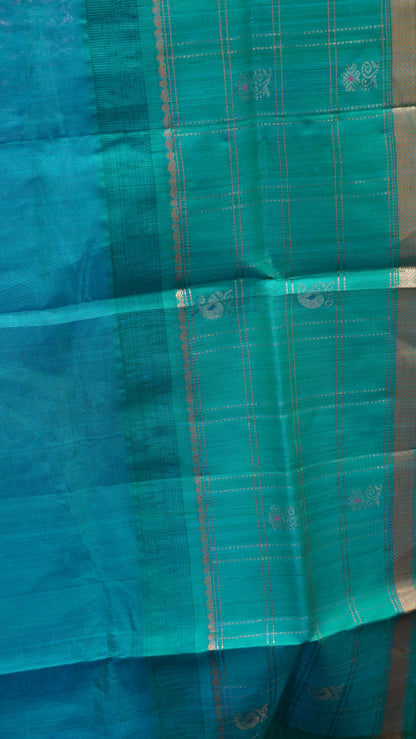 Pure Silk Cotton Saree-Royal Blue with Green