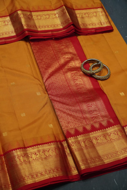 Pure Silk Saree - Golden Yellow - Red