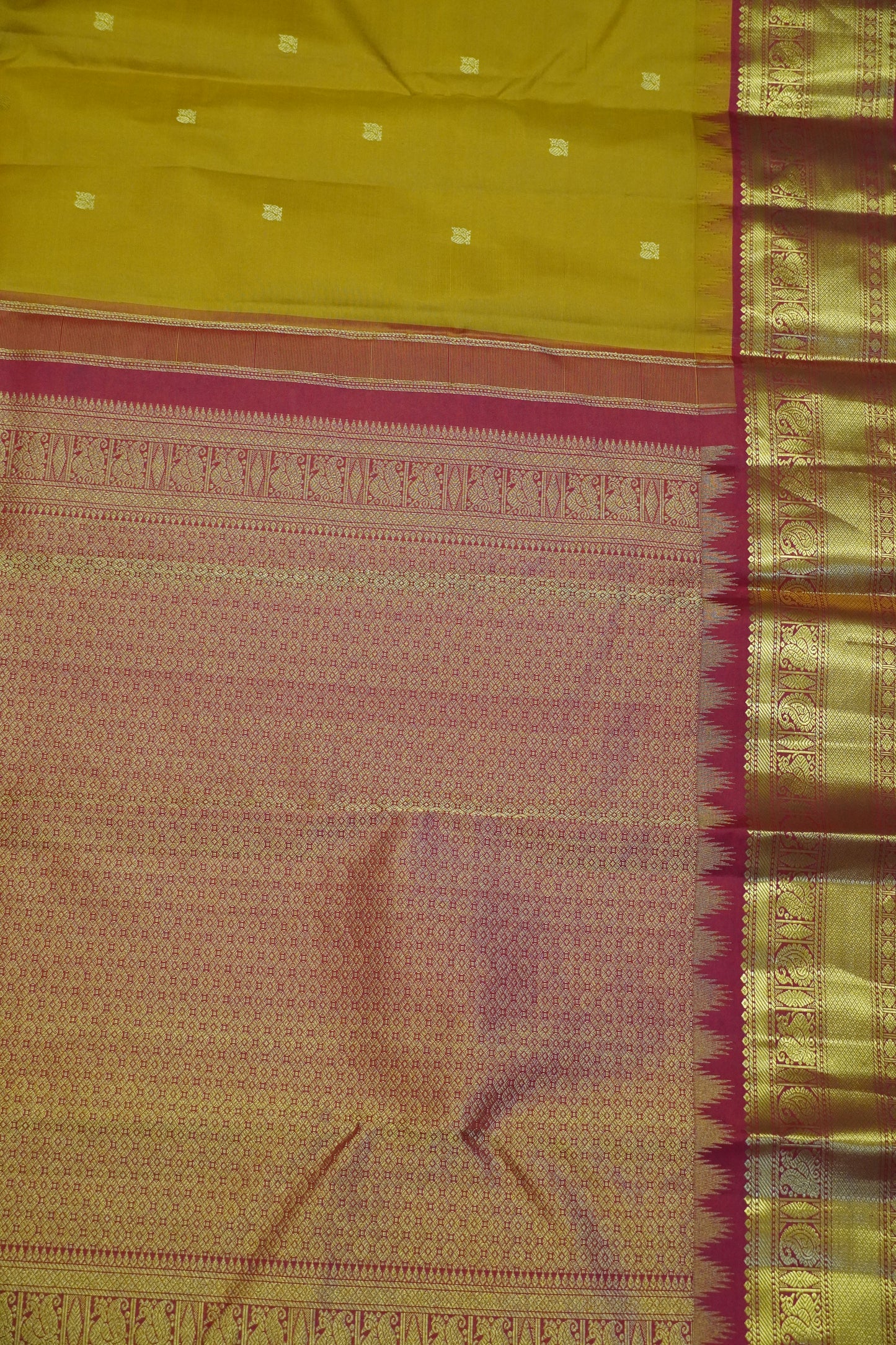 Pure Silk Saree - Golden Yellow - Red