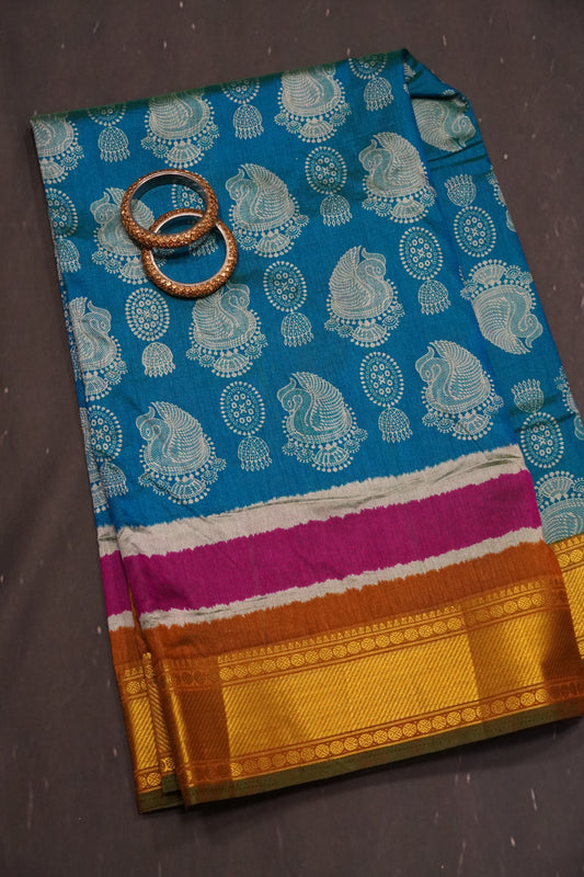 Semi Patola Saree - Sky Blue