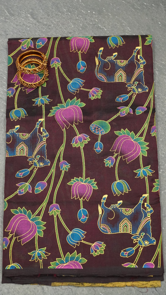 Pure Silk Cotton Saree-Dark Arakku