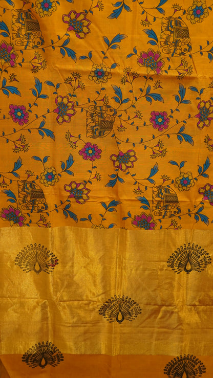 Pure Silk Cotton Saree-Mustard
