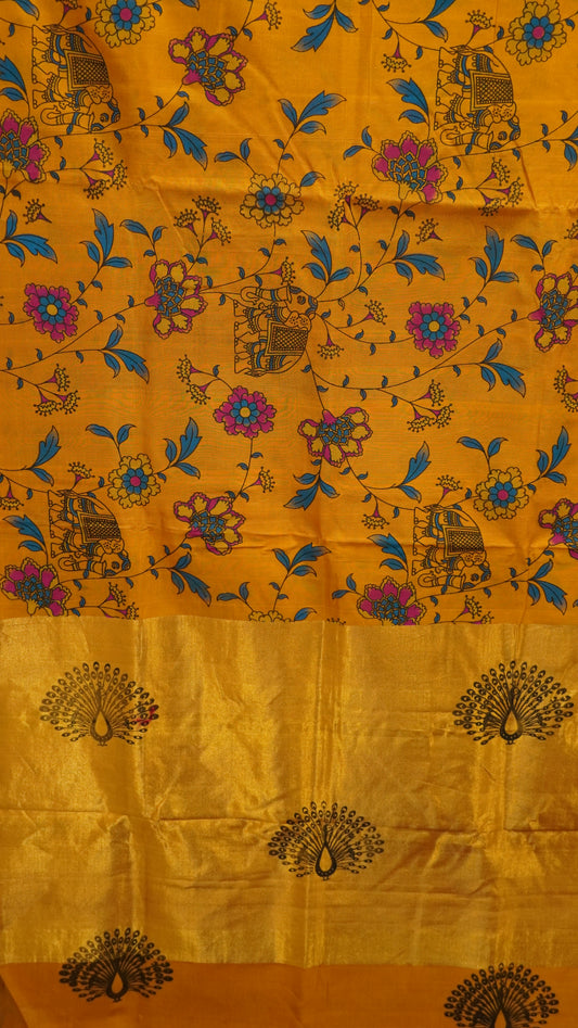 Pure Silk Cotton Saree-Mustard