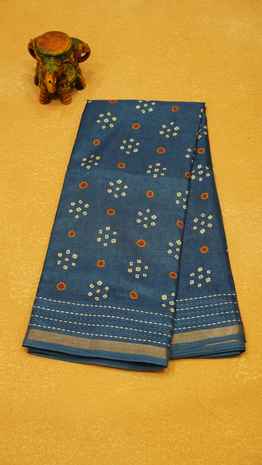 Dola Silk Saree Bandhini Print - Blue