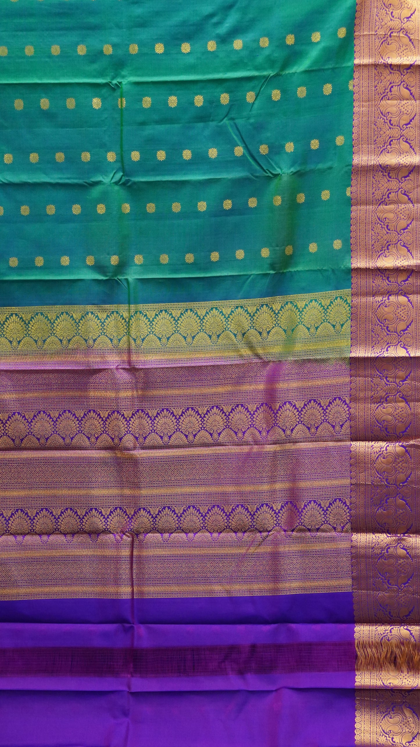 Pure Kanjivaram Silk Saree - Peacock Green-Purple