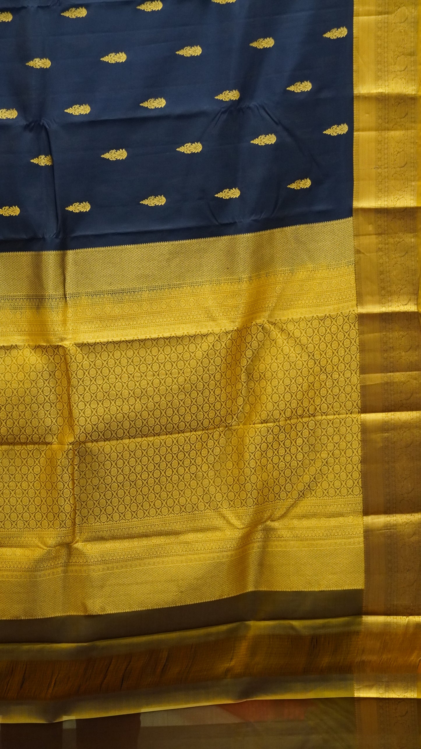 Pure Kanjivaram Silk Saree - Navy Blue-Dark Beige