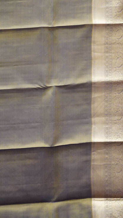 Pure Kanjivaram Silk Saree - Navy Blue-Dark Beige