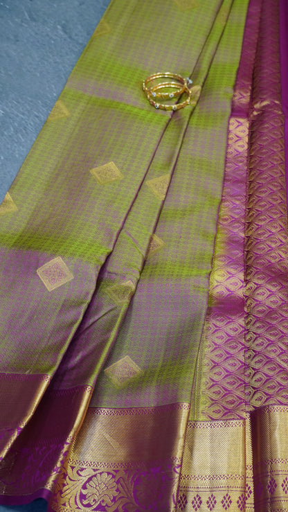 Pure Kanjivaram Silk Saree -Green-Magenta