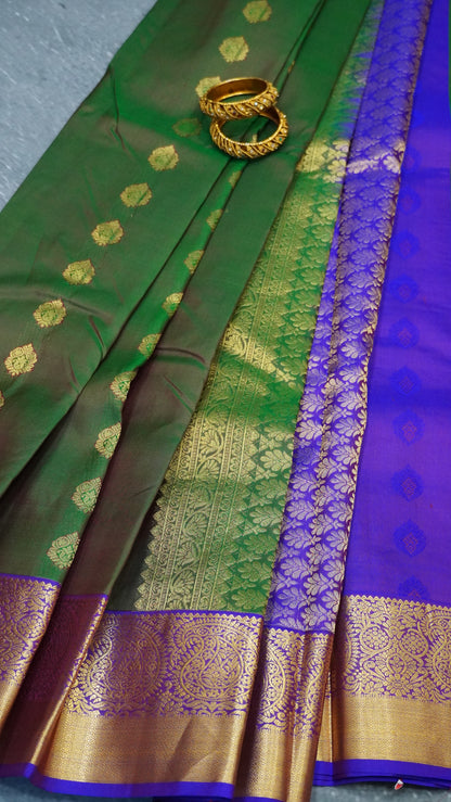 Pure Kanjivaram Silk Saree -Dark green-Voilet