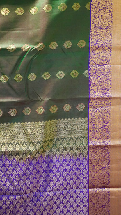 Pure Kanjivaram Silk Saree -Dark green-Voilet