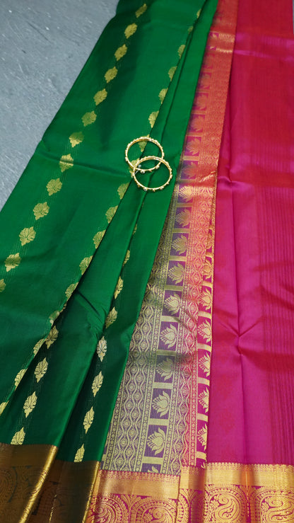 Pure Kanjivaram Silk Saree -Dark green-Arakku