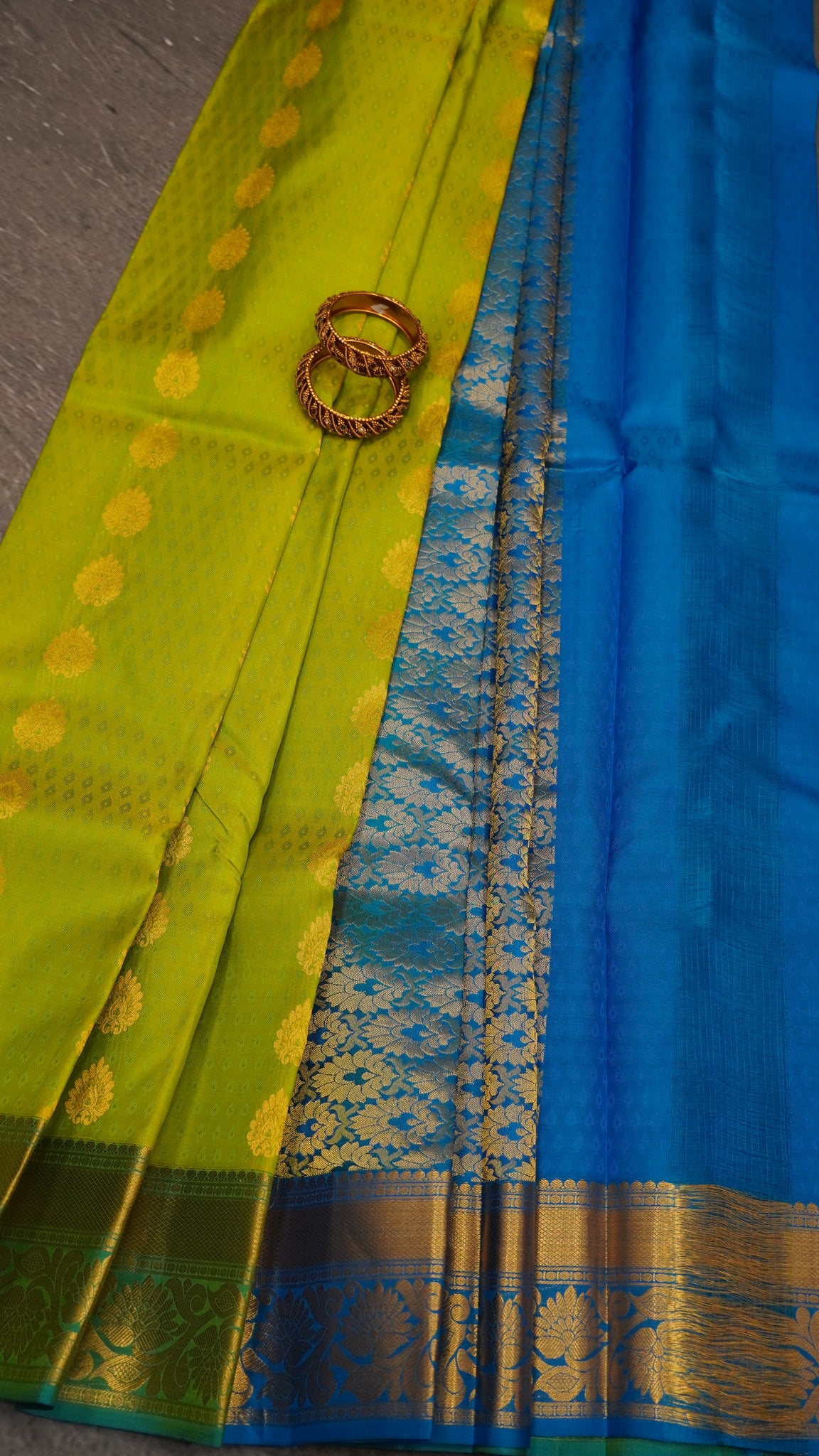 Pure Kanchipuram Silk Saree -Mehandi Green-Blue