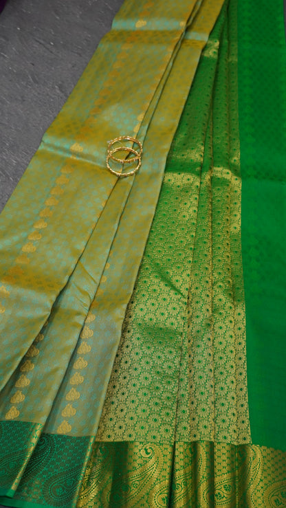 Pure Kanjivaram Silk Saree -Beige-Green