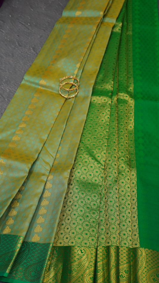 Pure Kanjivaram Silk Saree -Beige-Green