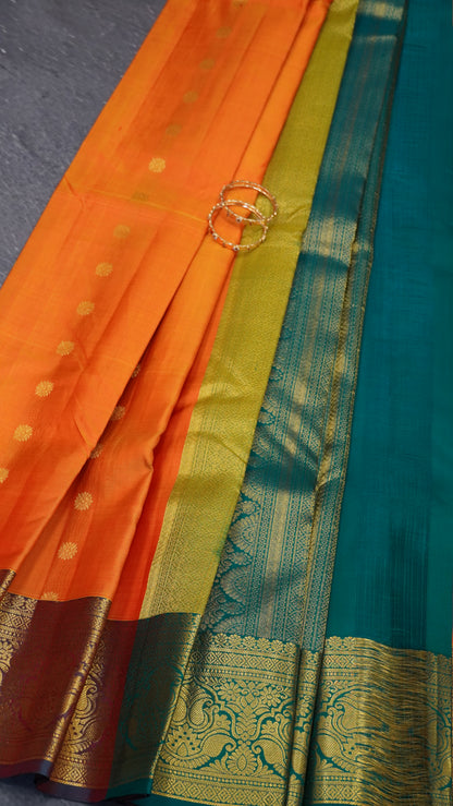 Pure Kanjivaram Silk Saree -Mango yellow-Green