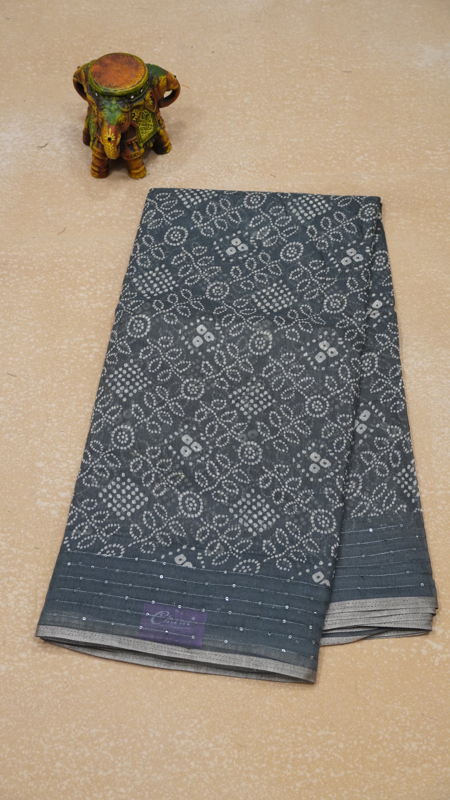 Chanderi Saree Sequence Work - Grey