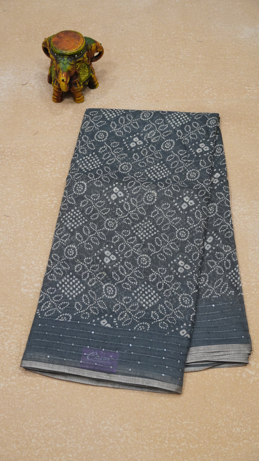 Chanderi Saree Sequence Work - Grey