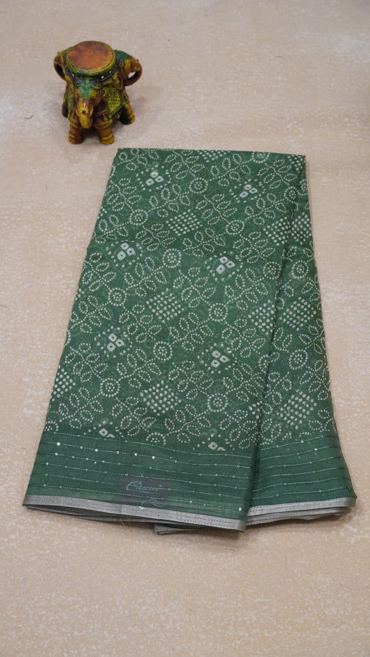 Chanderi Saree Sequence Work - Green
