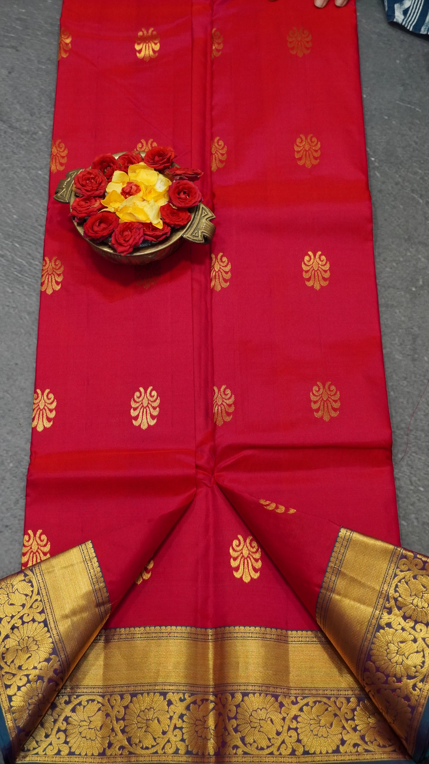 Pure Kanjivaram Silk Saree - Rani Pink-Peacock Blue