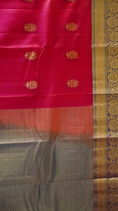 Pure Kanjivaram Silk Saree - Rani Pink-Peacock Blue