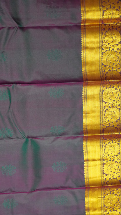Pure Kanjivaram Silk Saree - Rani Pink-Peacock Blue