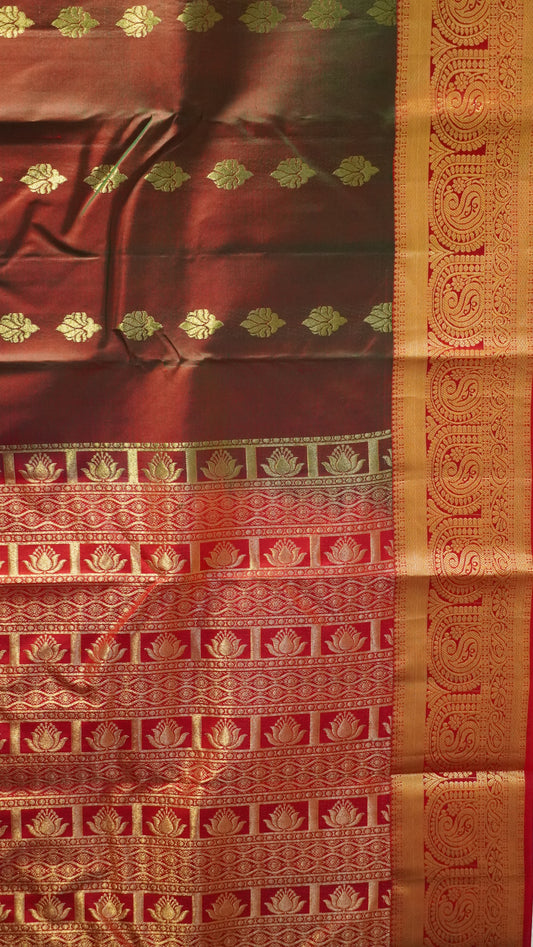 Pure Kanjivaram Silk Saree - Manthulir Green-Red