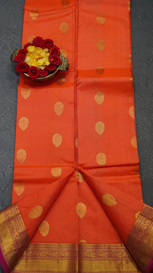 Pure Kanjivaram Silk Saree - Peach Orange