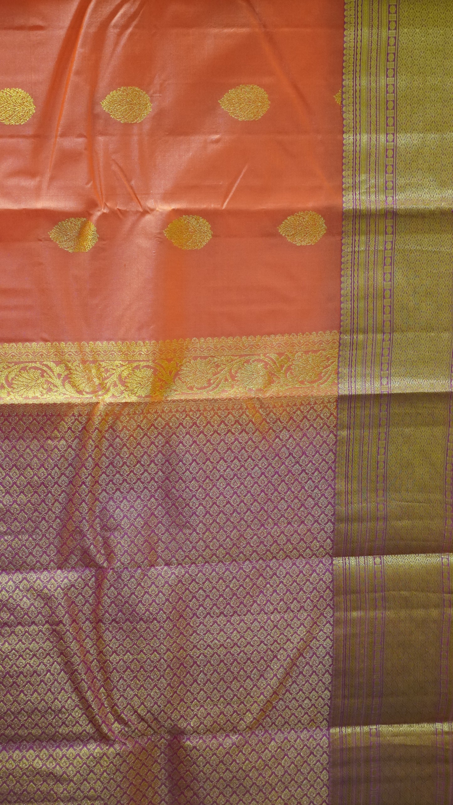 Pure Kanjivaram Silk Saree - Peach Orange