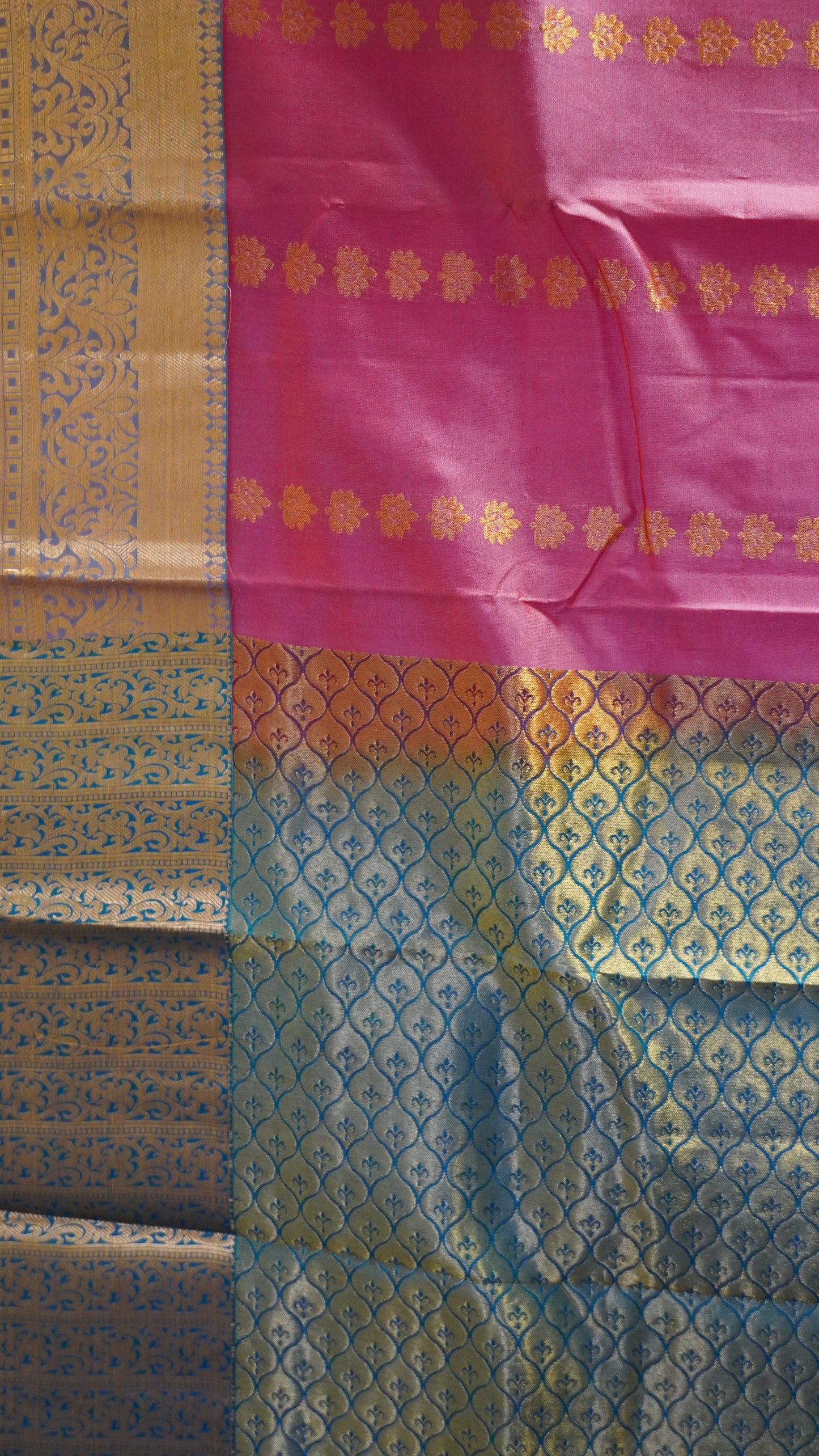 Pure Kanjivaram Silk Saree - Pink Teal Green