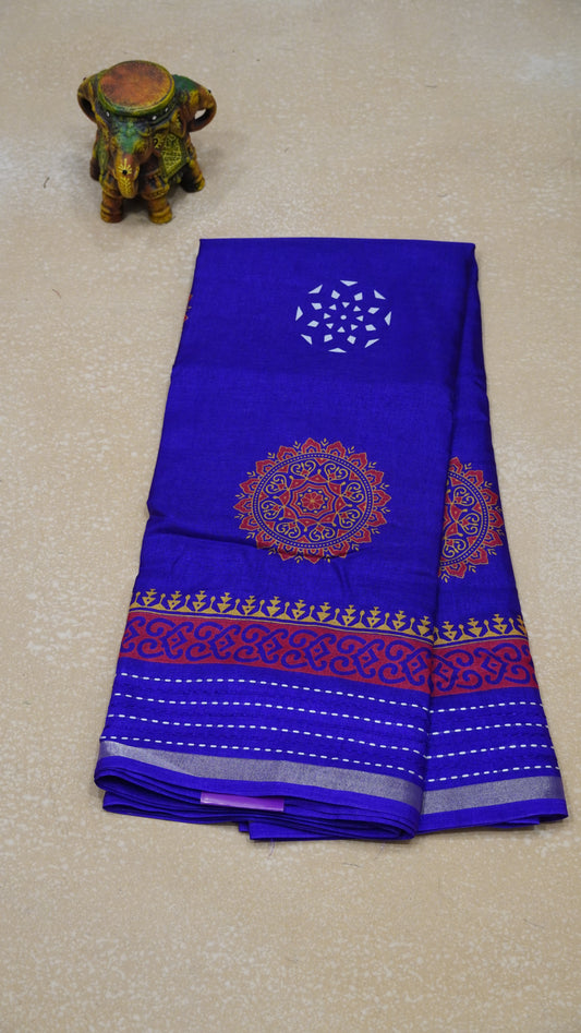 Dola Silk Saree Kolam Print - Violet