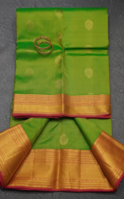 Pure Kanjivaram Silk Saree -Green Pink
