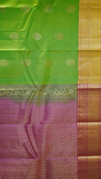 Pure Kanjivaram Silk Saree -Green Pink