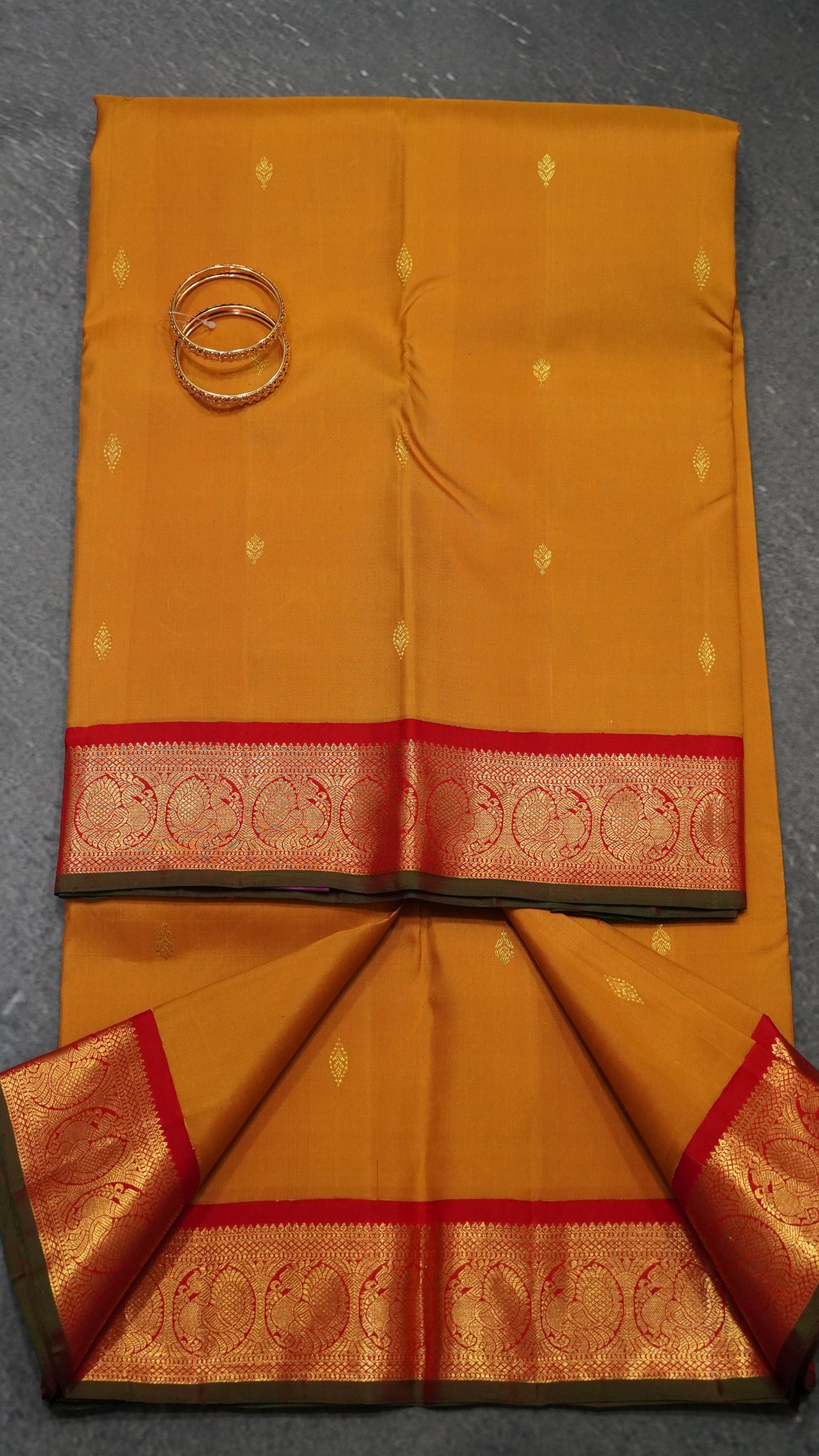 Pure Kanjivaram Silk Saree -Mustard Red