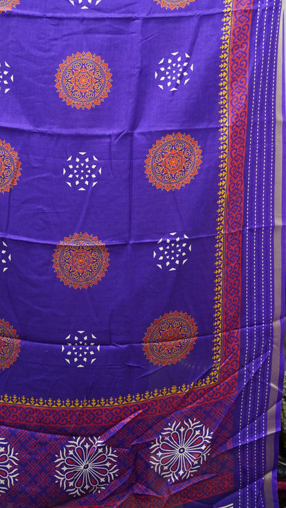 Dola Silk Saree Kolam Print - Violet