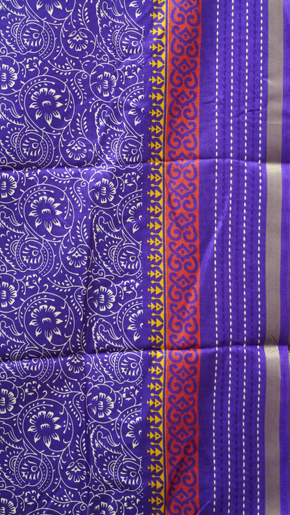 Dola Silk Saree Kolam Print - Violet