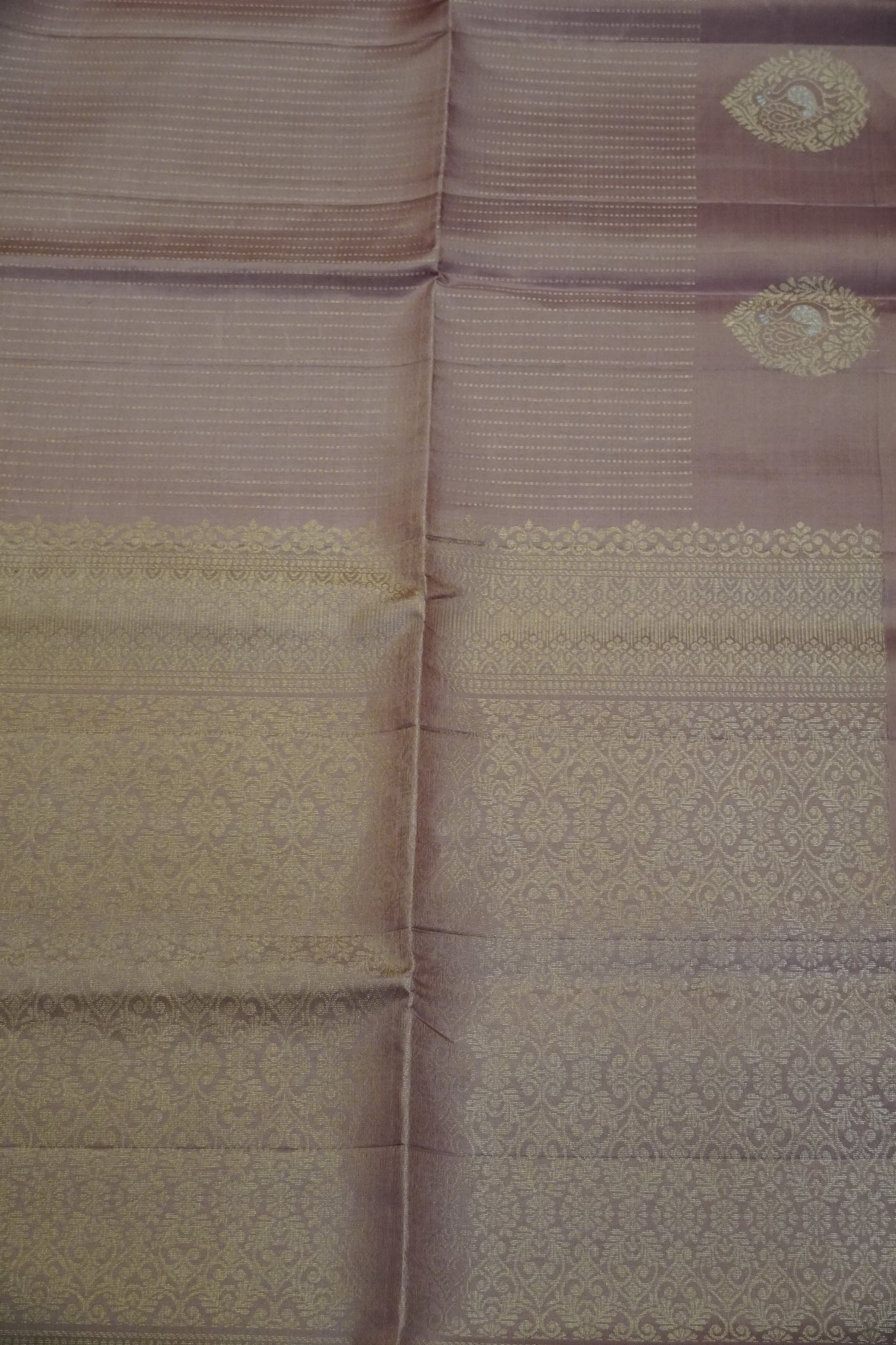 Pure soft silk-Peacock border Pale Orange