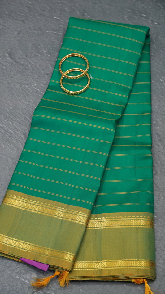 Pure Kanjivaram Silk Saree -Lite Green With Mehandi Green